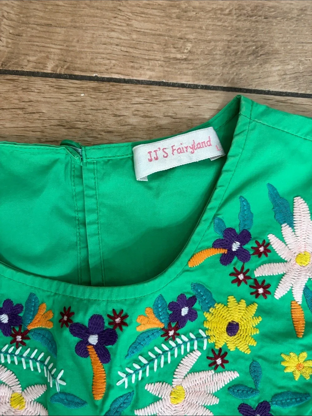 Embroidered Ruffle Yoke Blouse - Green - Picture 2 of 3